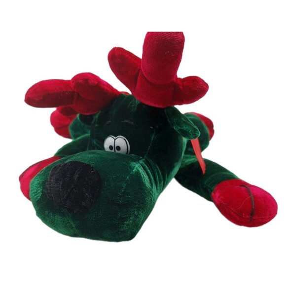 MTY International Reindeer Plush Velvet Green Red Christmas Stuffed Animal 14" - Picture 1 of 11
